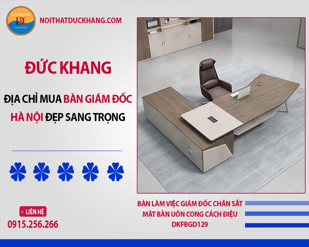 Bàn làm việc giám đốc chân sắt mặt bàn uốn cong cách điệu DKFBGD129