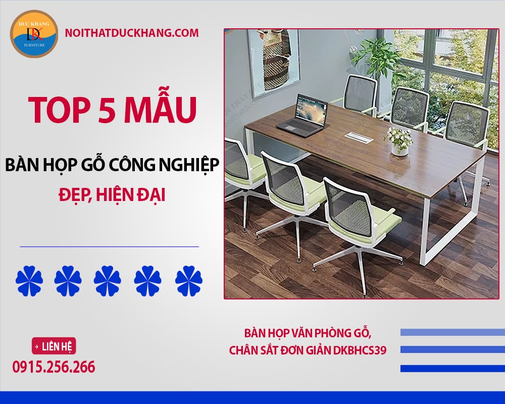 Bàn họp văn phòng gỗ, chân sắt đơn giản DKBHCS39