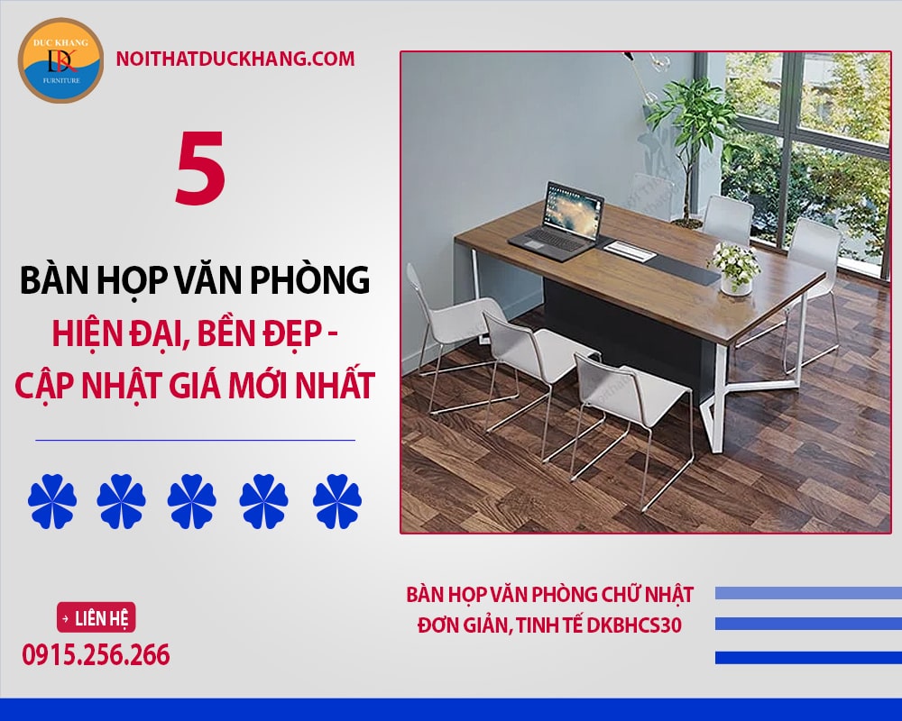 Bàn họp văn phòng chữ nhật đơn giản, tinh tế DKBHCS30