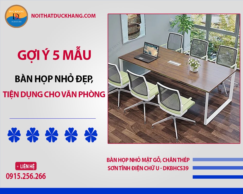 Bàn họp nhỏ mặt gỗ, chân thép sơn tĩnh điện chữ U - DKBHCS39